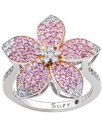 Suzy Levian - Silver 0.02 Ct. Tw. Diamond & Gemstone Flower Ring - Lyst