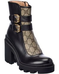 Gucci - GG Supreme Canvas & Leather Bootie - Lyst