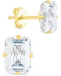 Sterling Forever - 14k Over Silver Cz Emerald Cut Prong Set Stud Earrings - Lyst