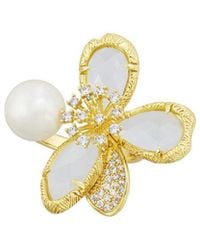 Savvy Cie - 18K Plated 9-10Mm Pearl Cz Flower Ring - Lyst