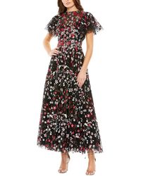 Mac Duggal - Floral Embroidered Flutter-sleeve Midi-dress - Lyst