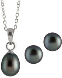 Splendid - Rhodium Plated 6-7mm Pearl Necklace & Earrings Set - Lyst