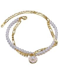 Rachel Glauber - 14k Plated 4mm Pearl Cz Ankle Bracelet - Lyst