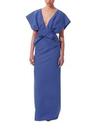 Carolina Herrera - V-Neck Fan Bodice Silk Column Gown - Lyst