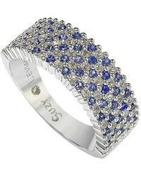 Suzy Levian Silver 1.02 Ct. Tw. Diamond & Sapphire Pave Ring - Metallic