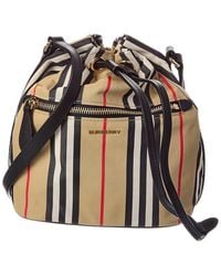 Burberry - Drawstring Check Canvas Bucket Bag - Lyst