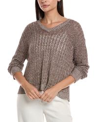 Lafayette 148 New York - Cabled V-Neck Linen & Silk-Blend Sweater - Lyst