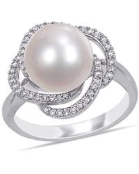 Pearls - 14k 0.24 Ct. Tw. Diamond 10-10.5mm Pearl Swirl Ring - Lyst