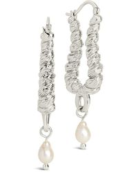 Sterling Forever - 8.5Mm Pearl Sylvie Textured Statement Hoop Earrings - Lyst