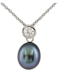 Splendid - Rhodium Plated 7-8mm Pearl Cz Pendant Necklace - Lyst