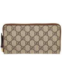 Gucci - Gg Supreme Canvas & Leather Long Zip Around Wallet - Lyst