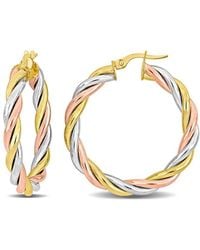 Italian Gold - 14k Italian Tri-tone Twisted Hoops - Lyst
