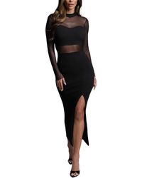Bebe - Rib Mock Neck Maxi Dress With Powermesh - Lyst