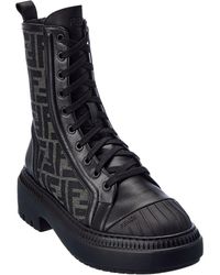 Fendi Domino Ff Jacquard & Leather Biker Boot - Black