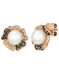 Le Vian - Le Vian Euphoria Chocolate 14K 0.18 Ct. Tw. Diamond & 7Mm Pearl Cz Earrings - Lyst