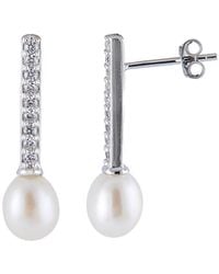 Splendid - Silver 7.5-8mm Freshwater Pearl & Cz Earrings - Lyst