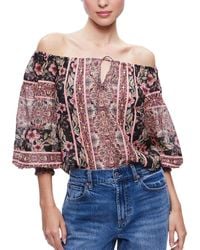 Alice + Olivia - Alice + Olivia Alta Off-the-shoulder Silk-blend Top - Lyst