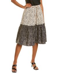 Donna Karan Mixed Print A-line Midi Skirt - Natural