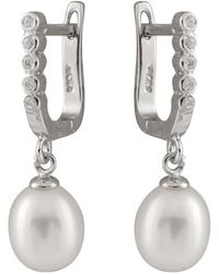 Splendid - Silver 7.5-8mm Pearl Cz Earrings - Lyst