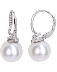 Pearls - Silver .05 Ct. Tw. Diamond & 11-12mm Freshwater Pearl Drop Earrings - Lyst