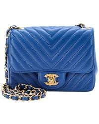 CHANEL - Blue Lambskin Chevron Quilted Leather Square Classic Single Flap, Never Carried (authentic Pre-loved) - Lyst