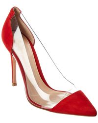 Gianvito Rossi 100 Plexi & Suede Pump - Red