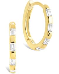 Sterling Forever - 14k Over Silver Cz Henley Baguette Micro Hoop Earrings - Lyst