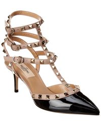Valentino Rockstud Caged 65 Patent Ankle Strap Pump - Black