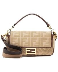 Fendi - Beige Ff Embroidered Canvas Baguette Shoulder Bag (authentic Pre-loved) - Lyst