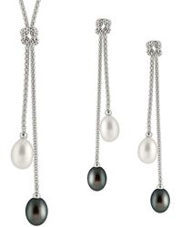 Splendid - Rhodium Plated Silver 7-8mm Freshwater Pearl Necklace & Earrings Set - Lyst