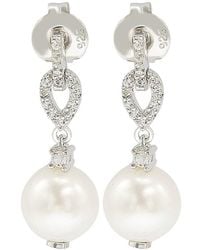Suzy Levian - Silver 0.28 Ct. Tw. Sapphire & 8mm Pearl Drop Earrings - Lyst