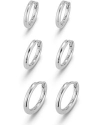Glaze Jewelry - Rhodium Plated Set Of 3 Huggie Earrings - Lyst