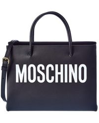 Moschino Logo Printed Small Leather Tote - Blue