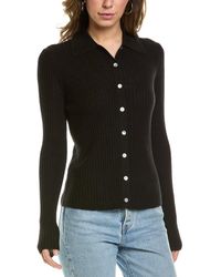 Vince - Ribbed Button Front Cashmere & Silk-blend Polo Shirt - Lyst