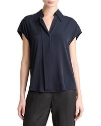 Vince - Cap Sleeve Hidden Placket Silk-Blend Blouse - Lyst