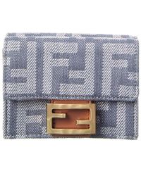 Fendi - Baguette Micro Trifold Ff Denim & Leather French Wallet - Lyst