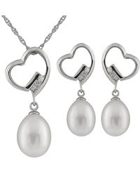 Splendid - Splendid Pearl & Czs Silver 7-8mm Freshwater Pearl & Cz Earrings & Necklace Set - Lyst