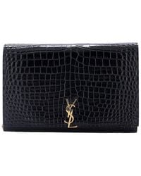 Saint Laurent - Croc-Embossed Leather Classic Monogram Flap Chain Wallet (Authentic Pre-Loved) - Lyst