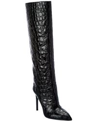 Paris Texas Stiletto Leather Knee High Boot - Black