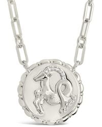 Sterling Forever - Rhodium Plated Cz Bold Link Capricorn Zodiac Necklace - Lyst