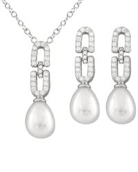 Splendid - Rhodium Plated Silver 7.5-8mm Freshwater Pearl & Cz Drop Earrings & Necklace Set - Lyst