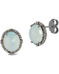 Banji Jewelry - Silver 9.85 Ct. Tw. Diamond & Aqua Calcedony Studs - Lyst