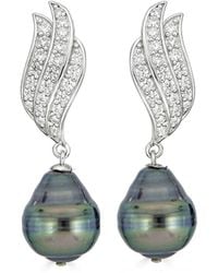 Belpearl - Silver 10mm Freshwater Pearl Cz Earrings - Lyst