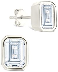 Sterling Forever - Silver Cz Emerald Cut Bezel Set Stud Earrings - Lyst