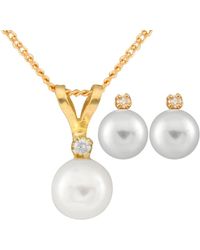 Splendid - 14k 0.03 Ct. Tw. Diamond & 5-5.5mm Freshwater Pearl Earrings & Necklace Set - Lyst