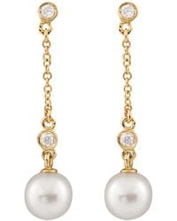 Masako Pearls - Splendid Pearls 14k 0.04 Ct. Tw. Diamond & 7-7.5mm Akoya Pearl Dangling Earrings - Lyst