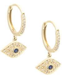 Diamond Select Cuts - 14k 0.17 Ct. Tw. Diamond & Sapphire Eye Mini Hoops - Lyst