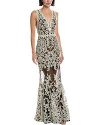 Marchesa - Sleeveless Deep V-Neck Embroidered Gown - Lyst