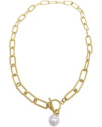 Adornia - 14k Plated Pearl Paperclip Necklace - Lyst