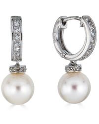 Belpearl - Silver 10-9mm Freshwater Pearl Cz Earrings - Lyst